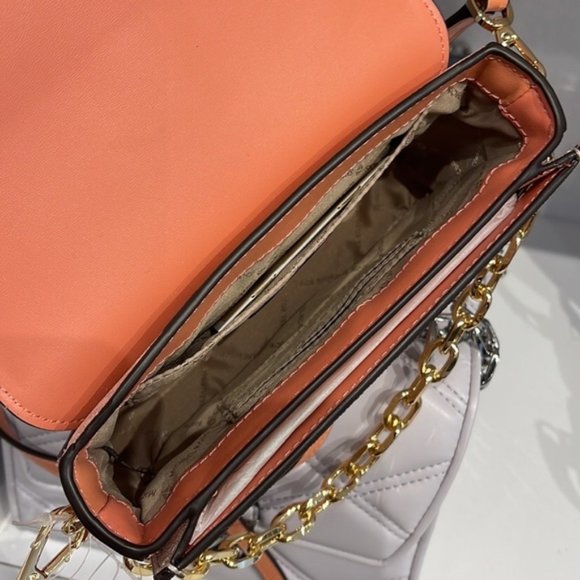 Michael Kors Carmen Small Monogram Flap Crossbody Sherbert Color - Picture 8 of 16